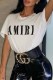 White Casual Print Letter O Neck T-Shirts
