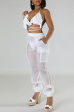 Red Sexy Solid Bandage Patchwork Halter Sleeveless Three Pieces