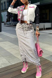 Yellow Casual Street Print Patchwork Buckle Outerwear