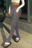 Blue Sexy Street Print Patchwork High Waist Pencil Full Print Bottoms