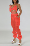 Red Sexy Solid Bandage Patchwork Halter Sleeveless Three Pieces
