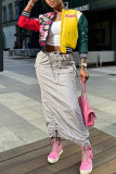 Yellow Casual Street Print Patchwork Buckle Outerwear