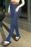Blue Sexy Street Print Patchwork High Waist Pencil Full Print Bottoms