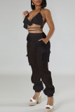 Red Sexy Solid Bandage Patchwork Halter Sleeveless Three Pieces