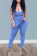 Peacock Blue Sexy Solid High Opening Strapless Sleeveless Two Pieces