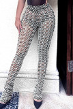 Blue Sexy Street Print Patchwork High Waist Pencil Full Print Bottoms
