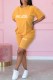 Yellow Casual Print Letter O Neck Short Sleeve Two Pieces