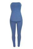 Peacock Blue Sexy Solid High Opening Strapless Sleeveless Two Pieces
