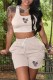 Apricot Casual Print Letter U Neck Sleeveless Two Pieces
