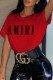Red Casual Print Letter O Neck T-Shirts