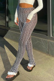 Blue Sexy Street Print Patchwork High Waist Pencil Full Print Bottoms