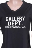 Red Casual Print Letter V Neck Short Sleeve Two Pieces