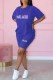 Blue Casual Print Letter O Neck Short Sleeve Two Pieces
