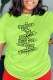 Fluorescent Green Casual Print Letter O Neck T-Shirts