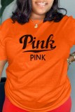Pink Casual Print Letter O Neck T-Shirts