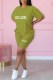 Green Casual Print Letter O Neck Short Sleeve Two Pieces