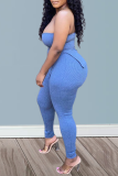 Peacock Blue Sexy Solid High Opening Strapless Sleeveless Two Pieces