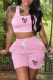 Pink Casual Print Letter U Neck Sleeveless Two Pieces