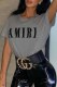 Grey Casual Print Letter O Neck T-Shirts