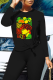 Black Casual Print Patchwork O Neck Tops