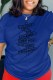Blue Casual Print Letter O Neck T-Shirts