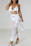 Red Sexy Solid Bandage Patchwork Halter Sleeveless Three Pieces