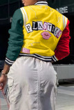 Yellow Casual Street Print Patchwork Buckle Outerwear