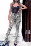 Blue Sexy Street Print Patchwork High Waist Pencil Full Print Bottoms