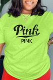 Pink Casual Print Letter O Neck T-Shirts