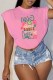 Pink Casual Print Letter O Neck T-Shirts