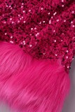 Rose Red Sexy Patchwork Sequins Backless V Neck Sleeveless Dress Dresses