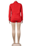 Red Casual Solid Patchwork Turn-back Collar Long Sleeve Two Pieces