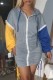 Grey Casual Patchwork Fold Contrast Zipper Hooded Collar Long Sleeve Dresses