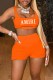 Orange Street Print Letter U Neck Sleeveless Two Pieces