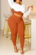 Orange Casual Solid Patchwork Contrast O Neck Long Sleeve Two Pieces