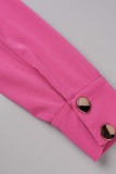 Rose Red Casual Solid Patchwork V Neck Long Sleeve Two Pieces