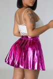 Rose Red Sexy Solid Patchwork Fold High Waist Type A Solid Color Bottoms