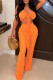 Orange Sexy Solid Patchwork Fold Without Belt Halter Sleeveless Two Pieces