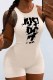 Cream White Street Print Letter O Neck Rompers