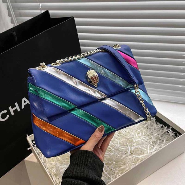 Blue Casual Street Striped Patchwork Chains Bags