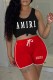 Red Casual Print Letter U Neck Sleeveless Two Pieces