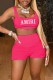 Rose Red Street Print Letter U Neck Sleeveless Two Pieces