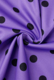 Purple Casual Print Polka Dot Patchwork Oblique Collar Long Sleeve Two Pieces