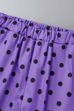 Purple Casual Print Polka Dot Patchwork Oblique Collar Long Sleeve Two Pieces