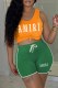 Green Casual Print Letter U Neck Sleeveless Two Pieces