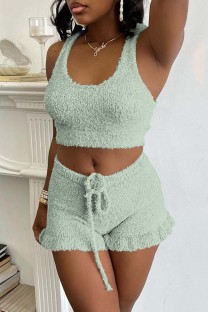 Green Sexy Casual Solid Basic U Neck Sleeveless Two Pieces