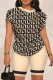 Cream White Casual Print Patchwork O Neck Short Sleeve Two Pieces