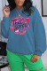 Blue Sexy Street Print Patchwork Letter O Neck Tops