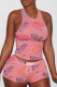 Pink Sexy Print Patchwork U Neck Sleeveless Two Pieces