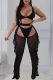 Black Sexy Solid Hot Drilling Patchwork Mesh Swimwears